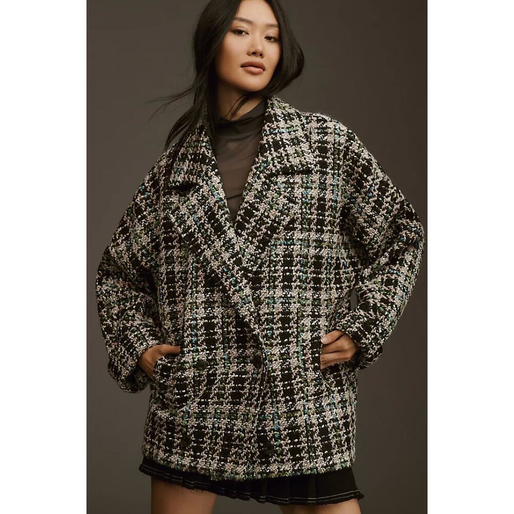 Anthropologie Double-Breasted Tweed Coat